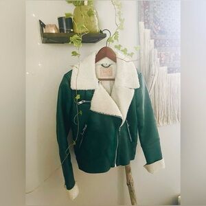 Blank NYC Green Fur/Leather Biker Jacket Size: Small